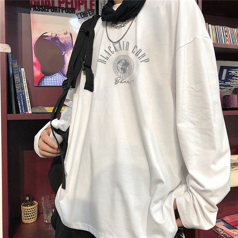 秋冬2023新款春秋季長袖t恤男白色寬鬆大碼ins港風百搭男生上衣服