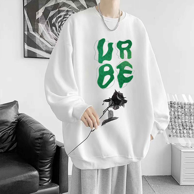 美式圓領衛衣男秋冬季加絨情侶裝oversize寬鬆慵懶圓領套頭上衣服
