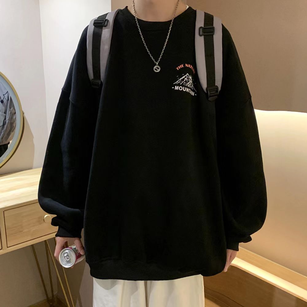 圓領衛衣男女同款ins外穿上衣美式復古百搭寬鬆hiphop情侶上衣服