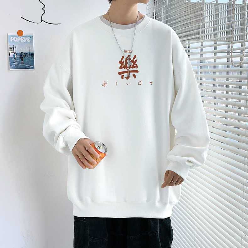 vintage秋冬季加絨寬鬆款圓領衛衣黑白色休閒潮牌oversize上衣服