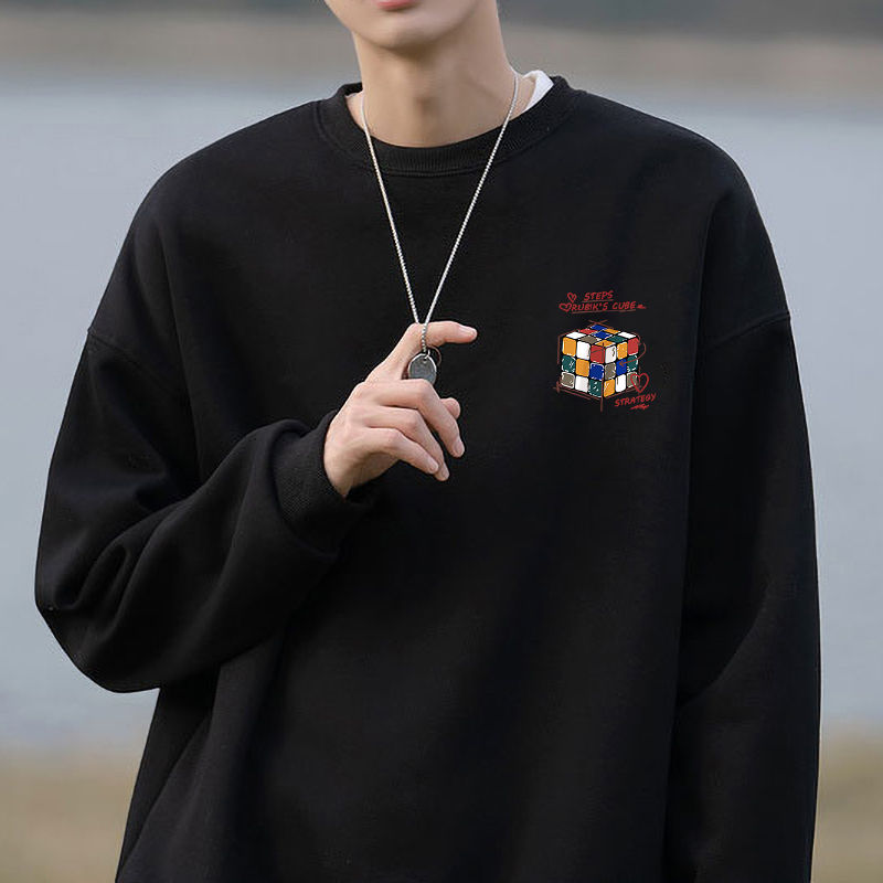 新款美式潮流衛衣秋冬季復古加絨圓領長袖男潮牌oversize上衣服
