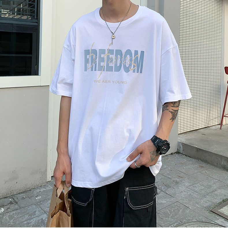 夏季新款短袖t恤圓領半袖寬鬆韓版潮帥氣上衣服原宿港風半袖體恤