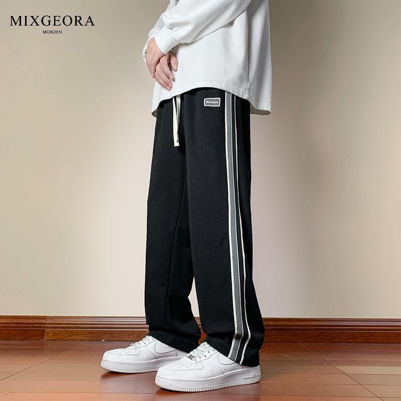 MIX GEORA美式复古条纹休闲裤子男春秋季宽松潮流直筒运动长裤