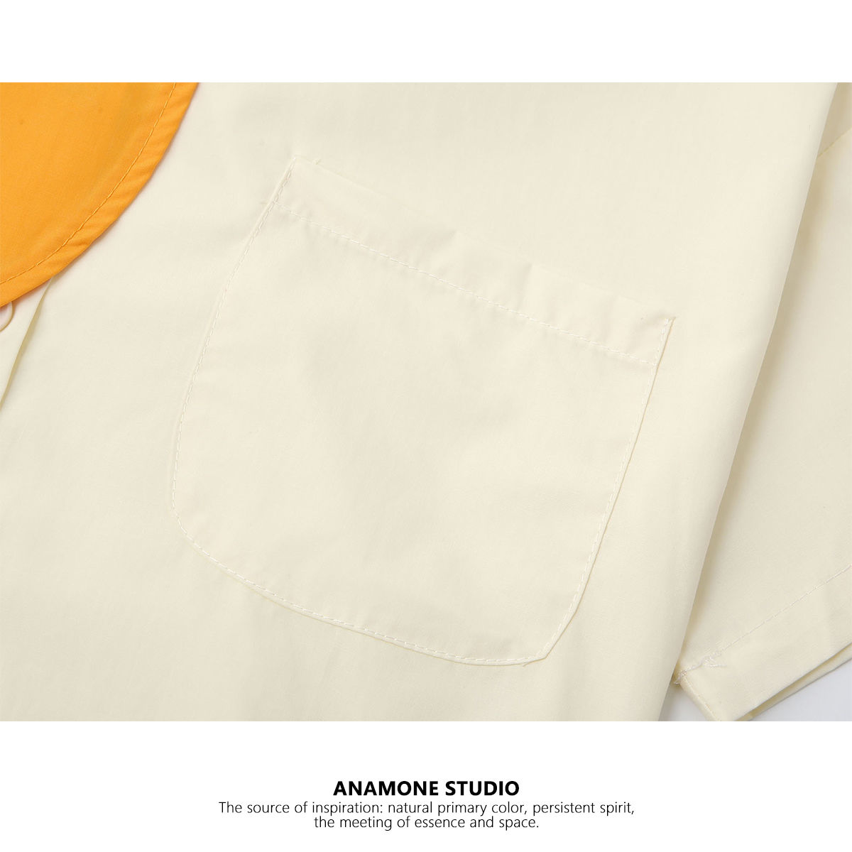 ANAMONE 撞色短袖衬衫女夏季新款设计感小众拼接趣味日系上衣
