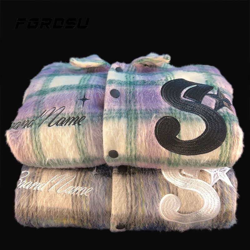 Checkered woolen shirt jacket, men's and women's same explosive street, inset style, couple's versatile casual_voghion.com