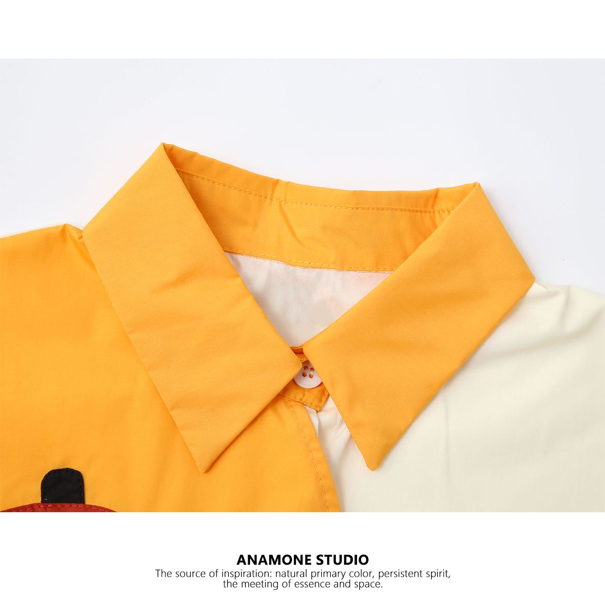 ANAMONE 撞色短袖衬衫女夏季新款设计感小众拼接趣味日系上衣