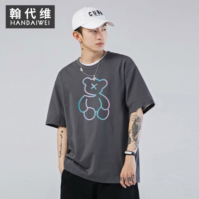 新款夏季男士短袖t恤潮流ins寬鬆百搭半截袖上衣服帥氣體恤