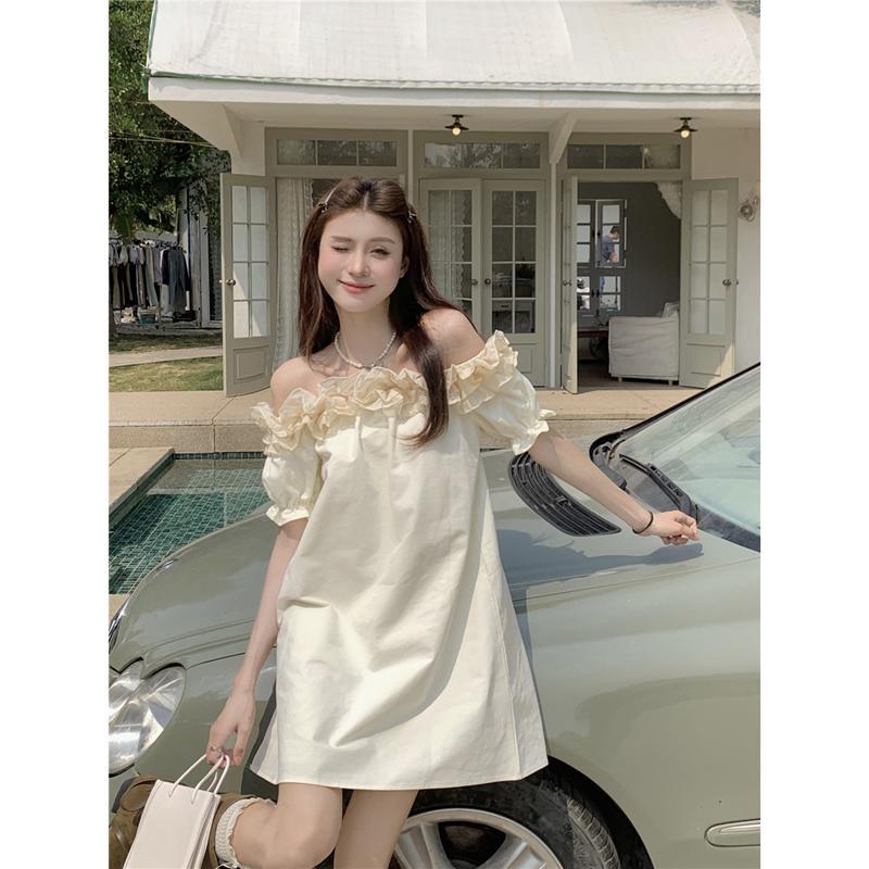 2023 summer new design sense niche wood ear stitching dress small temperament all-match short skirt women