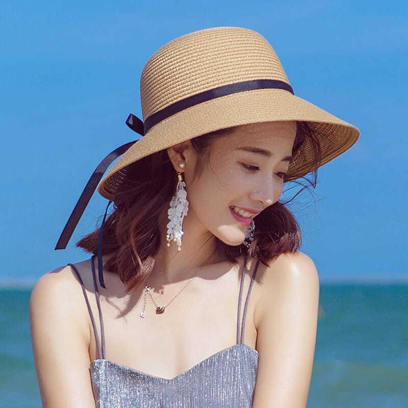 帽子女夏季草帽新款大帽檐海边沙滩气质百搭时尚太阳帽防晒遮阳帽