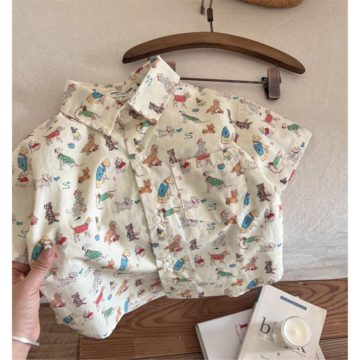 Children's shirts  summer boys and girls puppy full print cartoon shirt baby casual shirt short-sleeved trendy