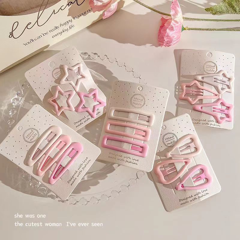 Hairpin sweet girl soft girl love clip BB clip pink star sweet girl simple bangs clip cross hair clip