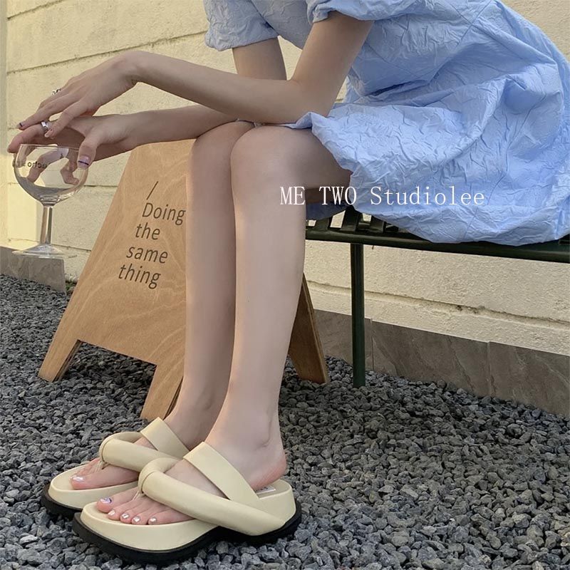 mona同款夏厚底夾腳麵包泡泡人字拖女外穿百搭舒適沙灘夾趾涼拖鞋