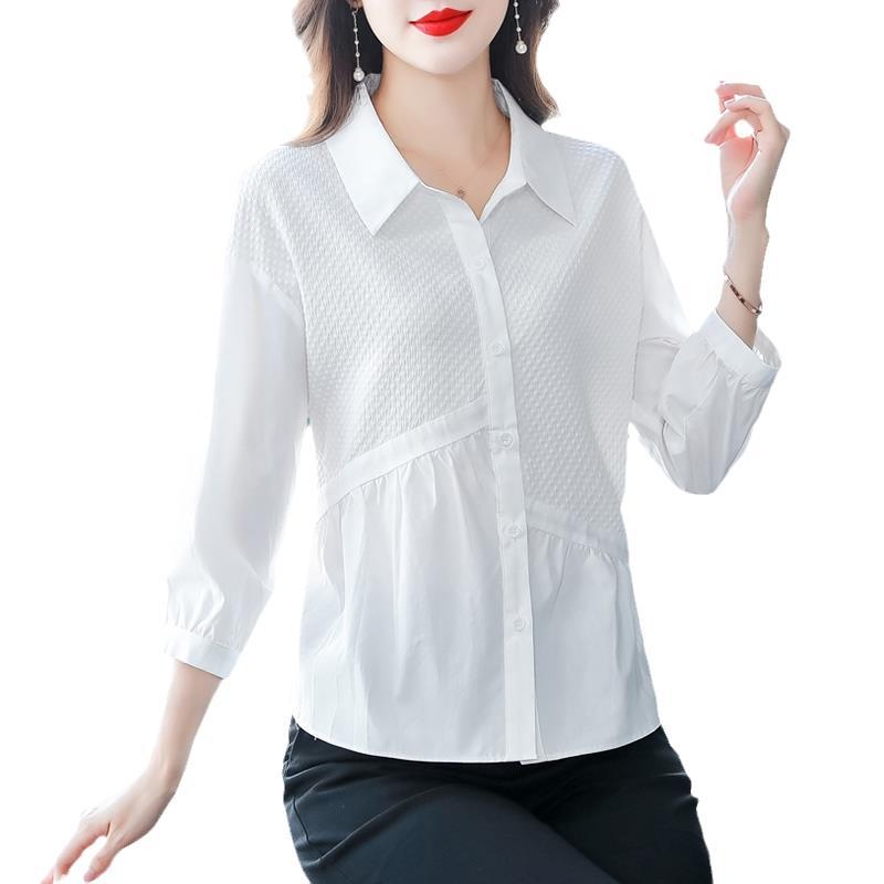 白色衬衫女士装春秋冬年新款减龄时尚洋气上衣小衫七分袖衬衣