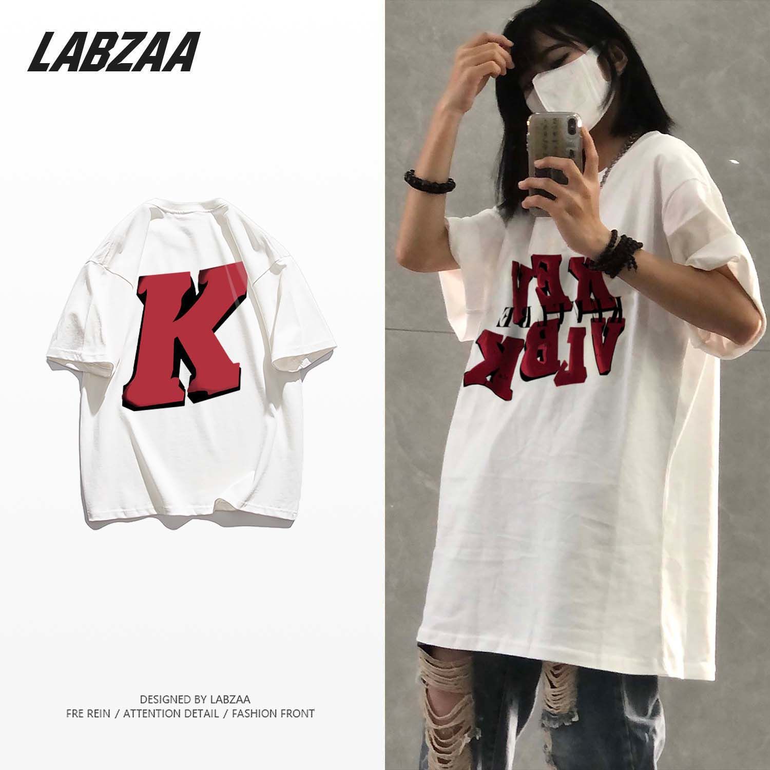 LABZAA pure cotton national tide European and American street couple letter printing round neck short-sleeved T-shirt women's summer high street top
