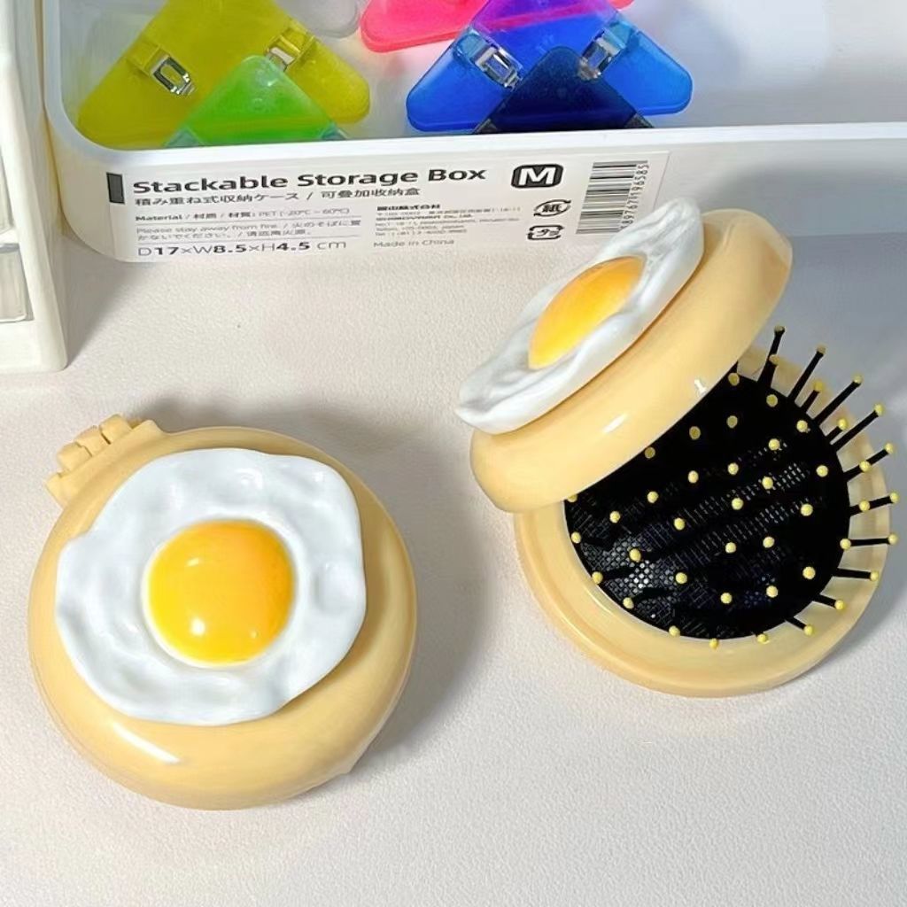 Cartoon Cute Omelette Airbag Comb Breast Exhalation Cushion Mirror Comb Soft Girl Portable Massage Comb Mini Small Comb