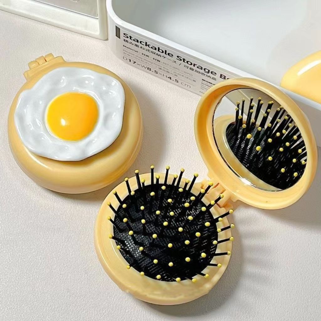 Cartoon Cute Omelette Airbag Comb Breast Exhalation Cushion Mirror Comb Soft Girl Portable Massage Comb Mini Small Comb