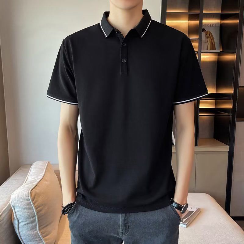 純色潮2023潮流百搭青春流行男新款夏季POLO衫文藝簡約標準五分袖