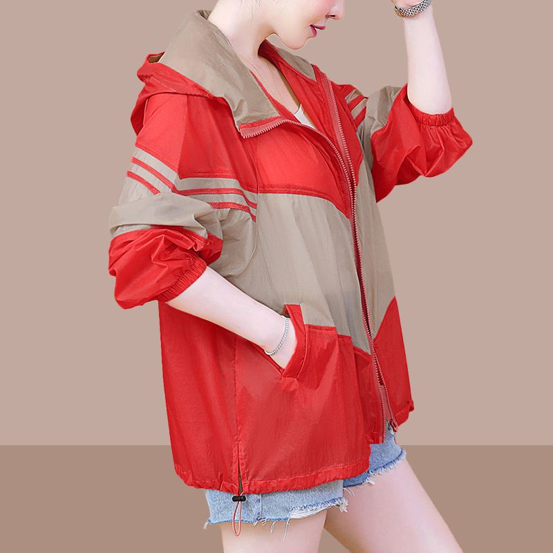 Sun protection clothing women's summer thin section 2023 new loose large size breathable fashion hooded splicing sun protection clothing jacket