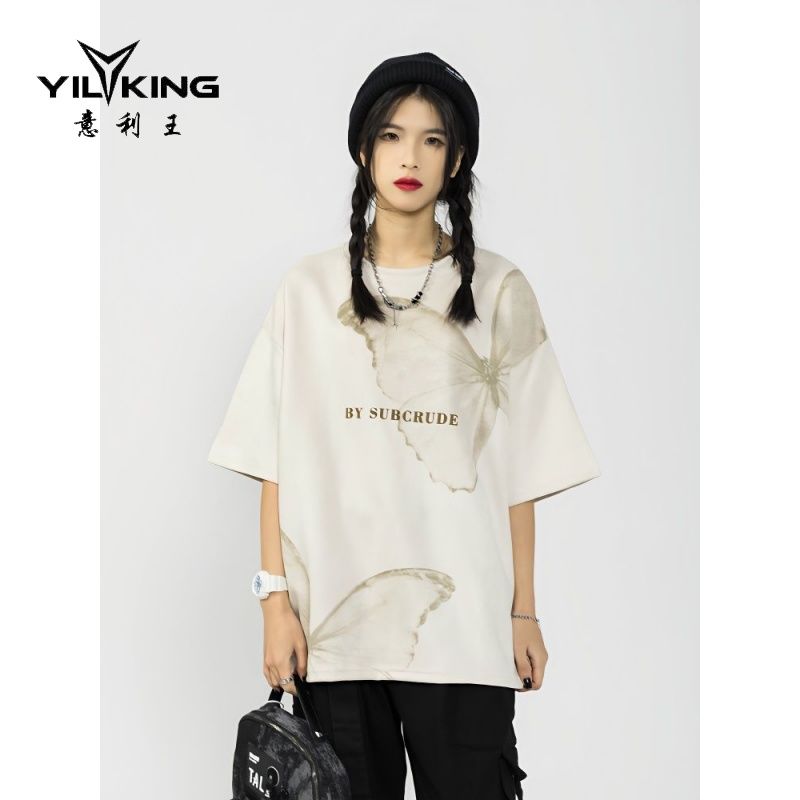 意利王2023潮牌鹿皮絨短袖t恤男女夏季小眾設計vintage潮牌體恤衫