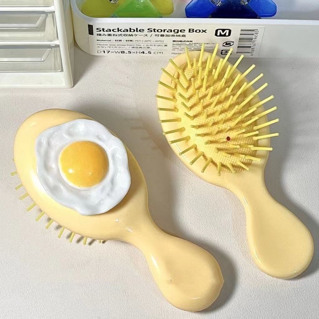 Cartoon Cute Omelette Airbag Comb Breast Exhalation Cushion Mirror Comb Soft Girl Portable Massage Comb Mini Small Comb