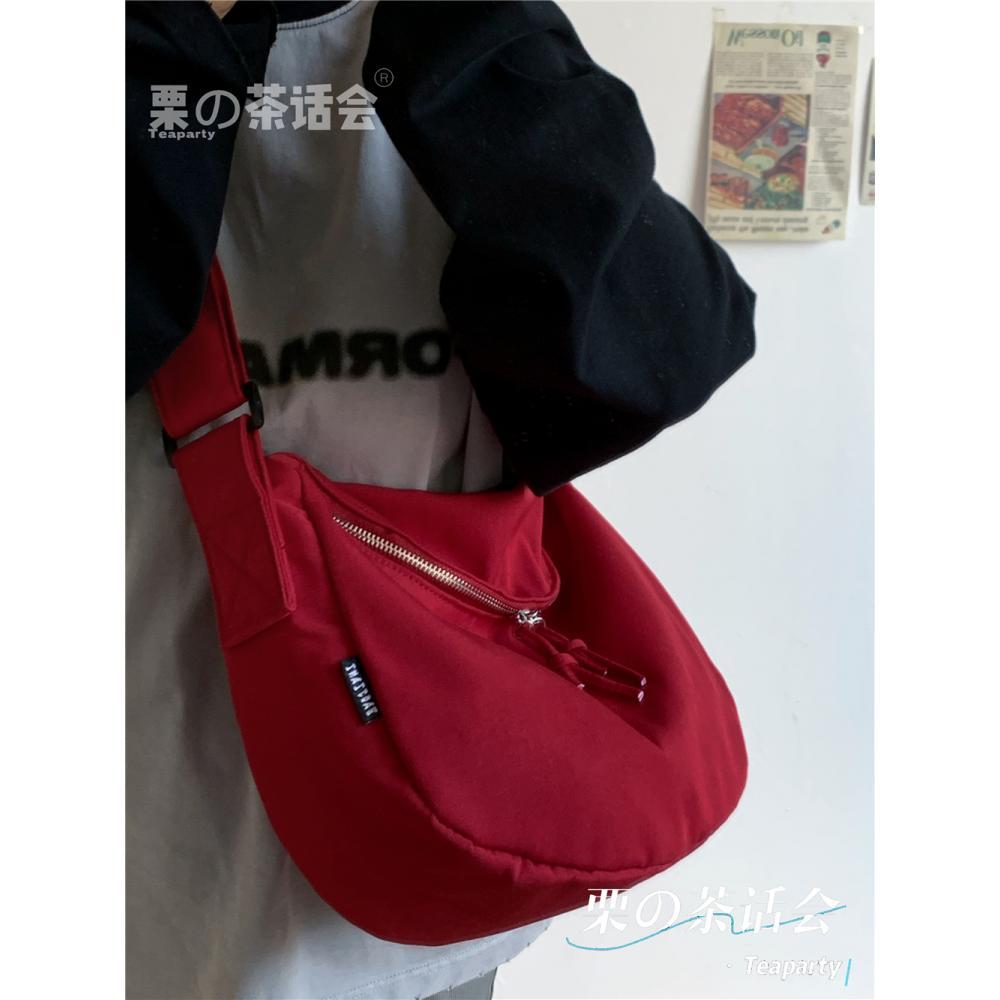 日系ins風休閒百搭帆布包斜挎包包女 大學生上課通勤大容量餃子包
