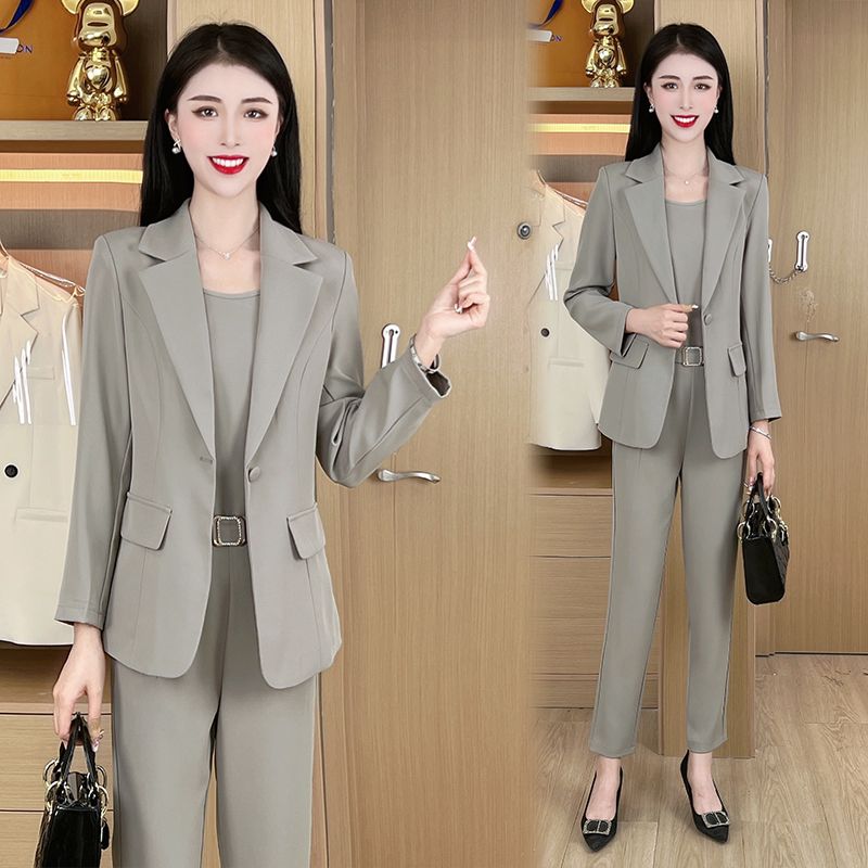 抖音女士高檔西裝套裝2023春季新款洋氣輕奢簡約西裝外套褲子套裝