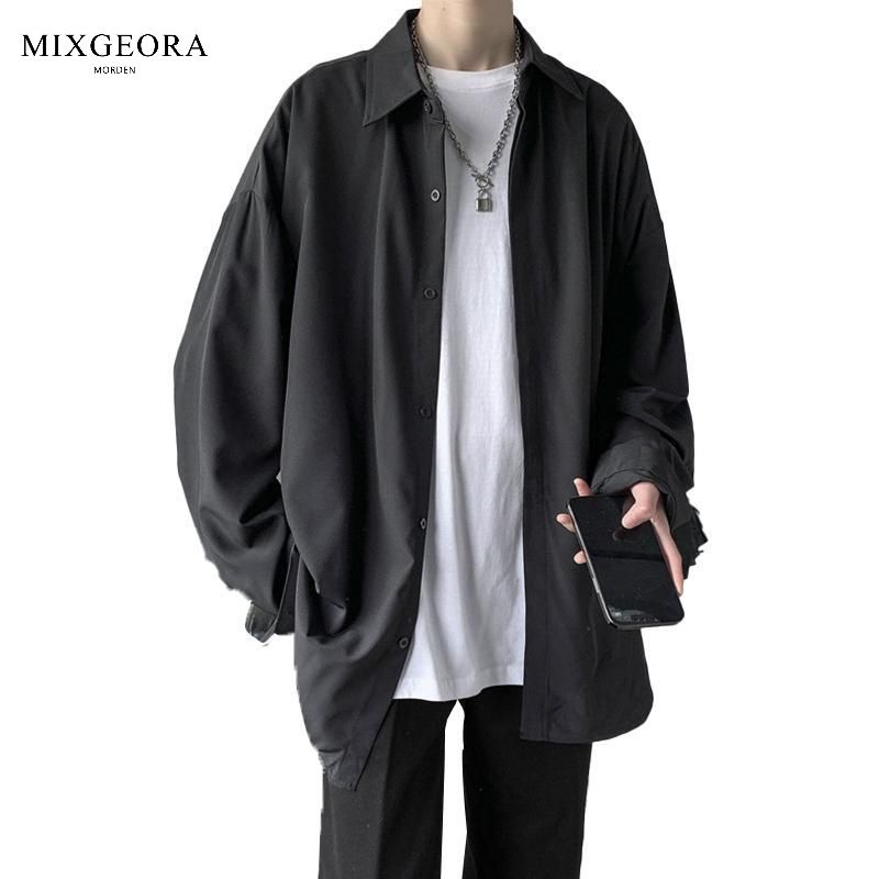 MIX GEORA纯色长袖男士衬衫春秋季韩版高级感潮流宽松百搭衬衣