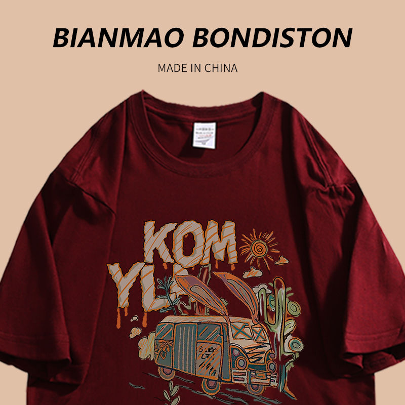 2023 summer Korean version of Hong Kong flavor ins salt college style fun cartoon printing boudoir honey short-sleeved T-shirt men and women