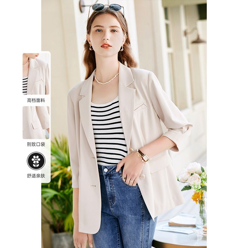 Baitu betu women's clothing 2023 summer new suit simple style all-match wide shoulder design suit female 2303T08