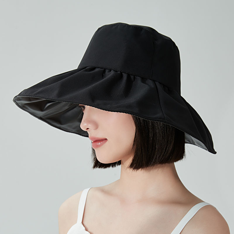 Black glue sun hat ladies summer UV sun hat big brim cover face outdoor sun hat fisherman hat