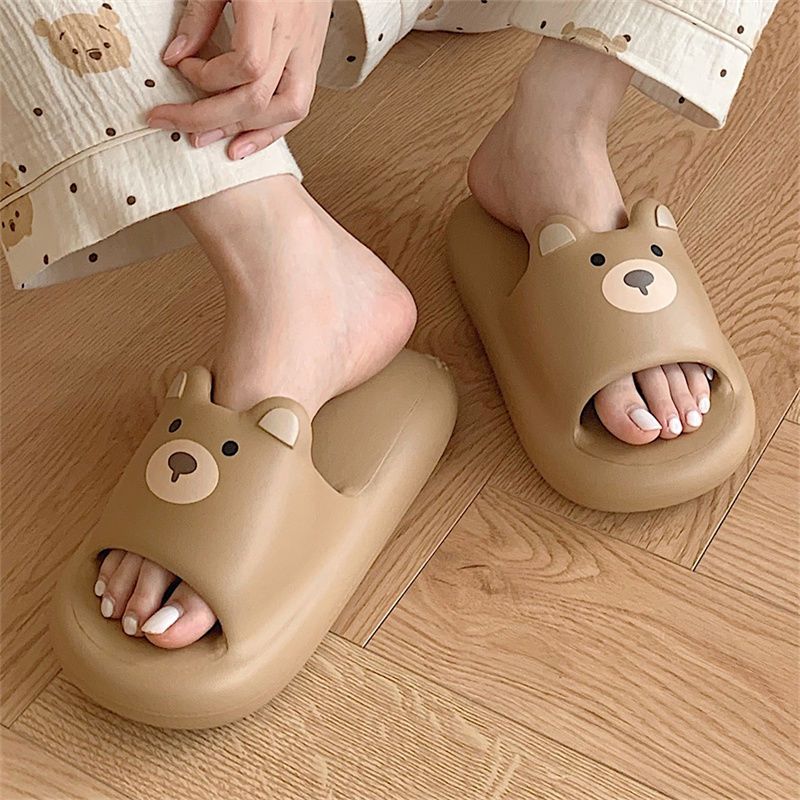 Thin strips soft cute bear EVA sandals Korean version of the net red new anti-slip female summer home couple sandals and slippers male