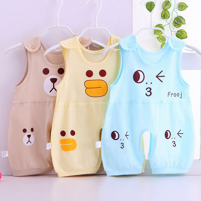 Baby baby clothes thin newborn clothes baby jumpsuit sleeveless cotton cartoon romper pajamas for male and female babies