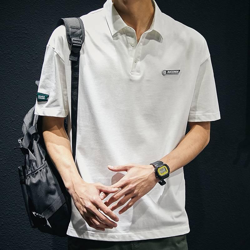 美式重磅寬鬆翻領短袖POLO衫男2023夏季新款潮牌休閒上衣商務T恤