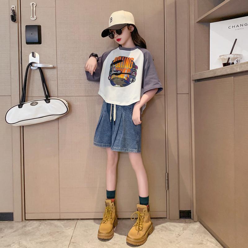 女童夏装套装洋气新款儿童装时髦韩版夏季短袖薄款运动两件套