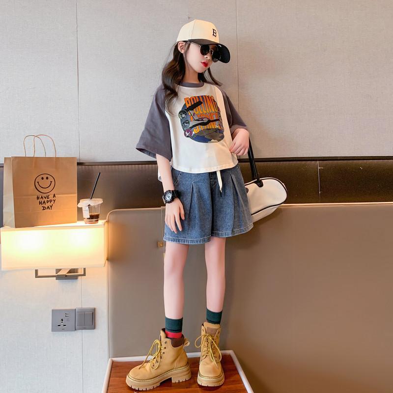 女童夏装套装洋气新款儿童装时髦韩版夏季短袖薄款运动两件套