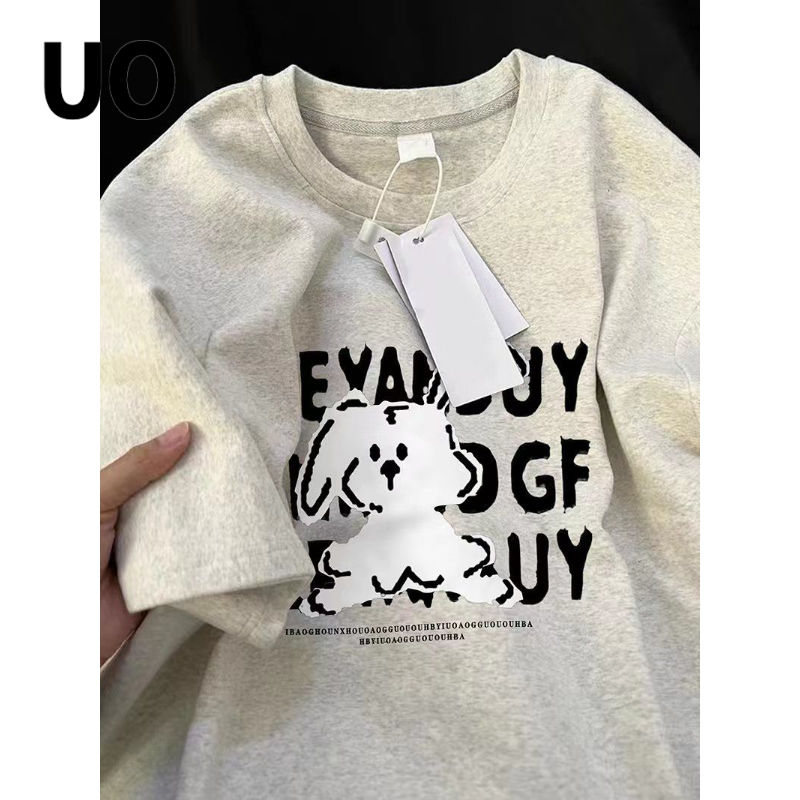 100% pure cotton summer new cartoon pattern couple t-shirt men and women the same style Korean version loose heavy cotton top women