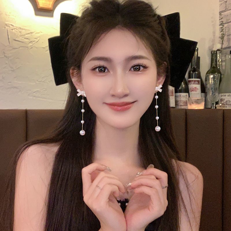 千金大小姐!高級感蝴蝶結珍珠耳環女2023新款潮小眾設計耳釘耳飾
