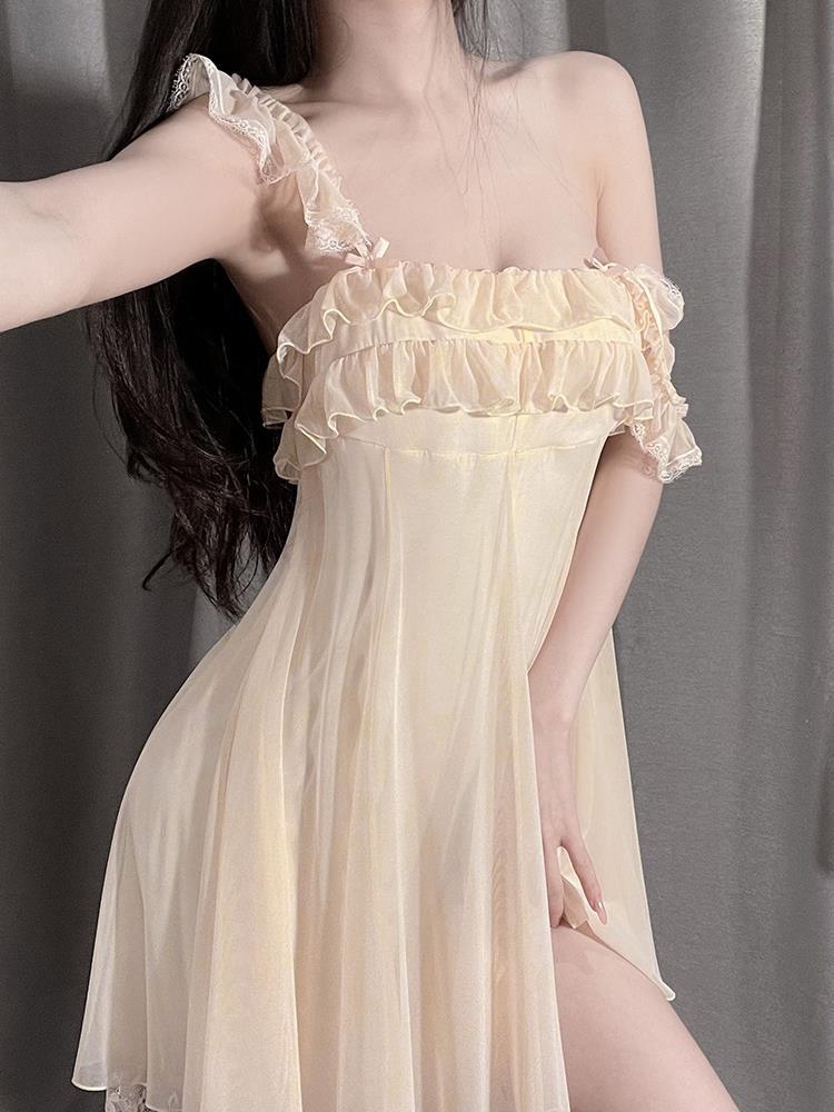 Strap pajamas female sexy nightdress pure desire summer hot underwear mood lace small chest 2023 new spring and autumn