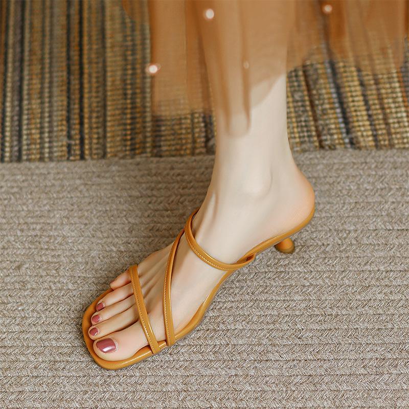 French-style small heel back empty high-heeled sandals for women 2023 new summer one-word thin strap thin heel cat heel sandals and slippers for outerwear