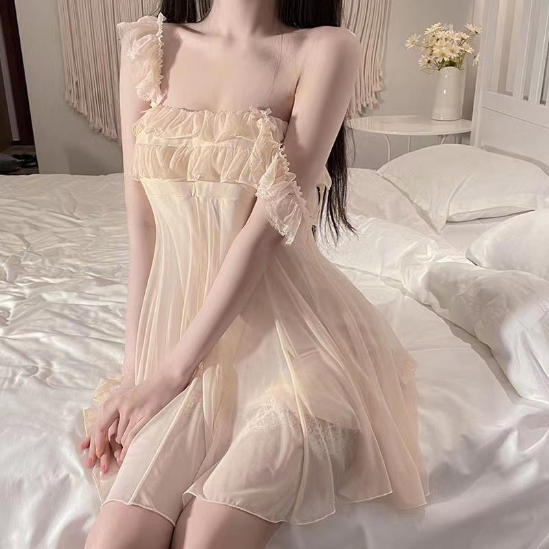 Strap pajamas female sexy nightdress pure desire summer hot underwear mood lace small chest 2023 new spring and autumn