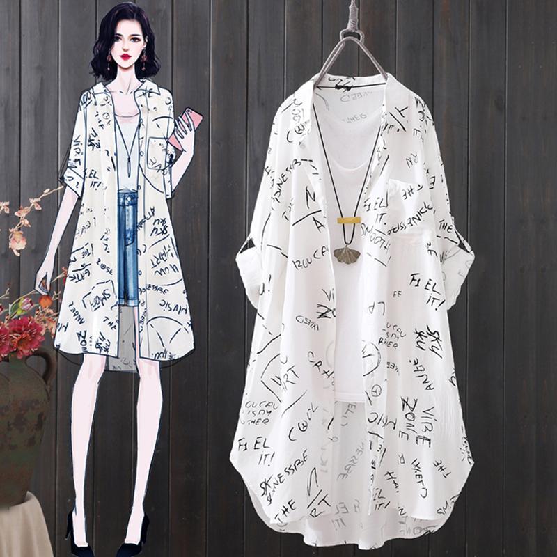 Sun protection clothing women's long 2023 summer cardigan button loose thin coat fat mm extra large size breathable sun protection clothing