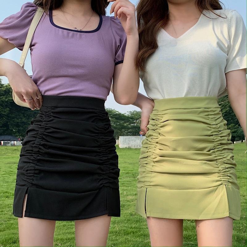 Plus size women's fat mm hip skirt pleated high waist fat girl design skirt slimming super spicy short skirt women summer