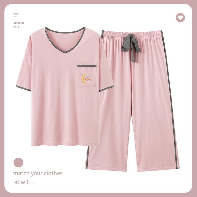 Langsha Modal pajamas women's summer short-sleeved cropped pants thin section  new summer casual ice silk home service