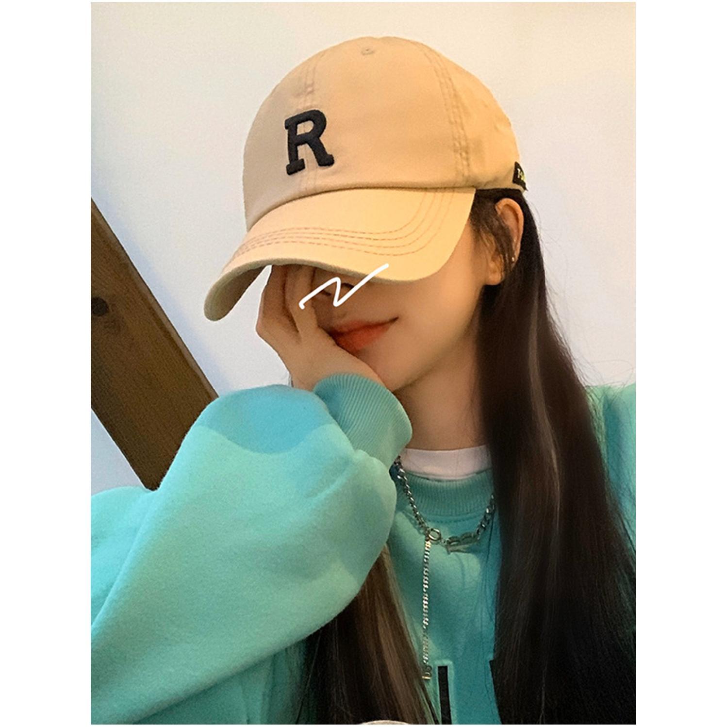 New letter R baseball hat female ins trendy all-match male spring and summer show face small deepening soft top sunscreen cap
