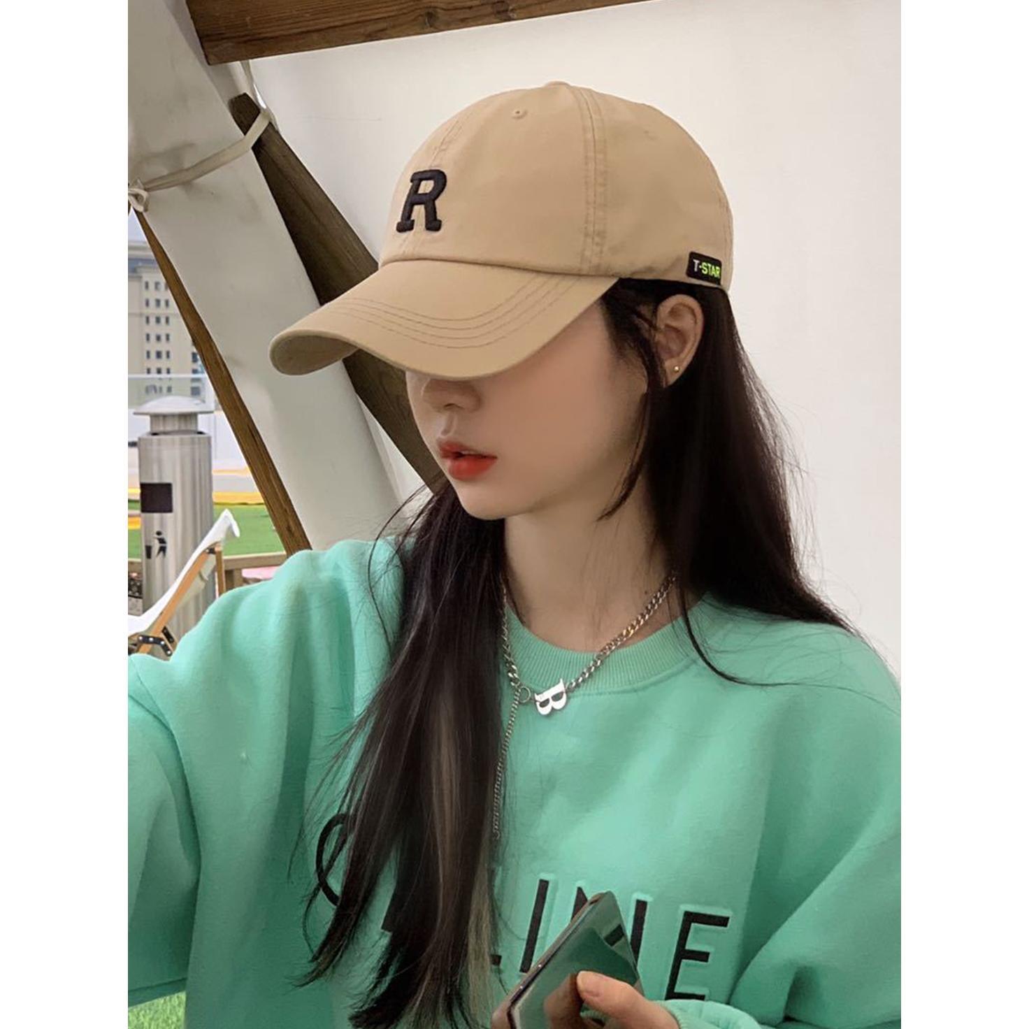 New letter R baseball hat female ins trendy all-match male spring and summer show face small deepening soft top sunscreen cap