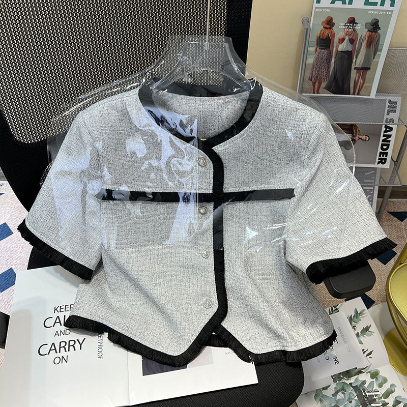 高級感洋氣小香風短袖襯衫女上衣2023新款設計感小眾時尚減齡襯衣