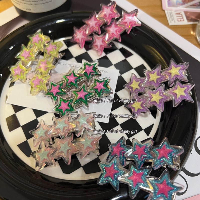 A pair~Xiaohongshu recommends Y2K Millennial Sweet Cool Girl Star Hairpin Side Bangs One-word Duckbill Hairpin Hair Accessories