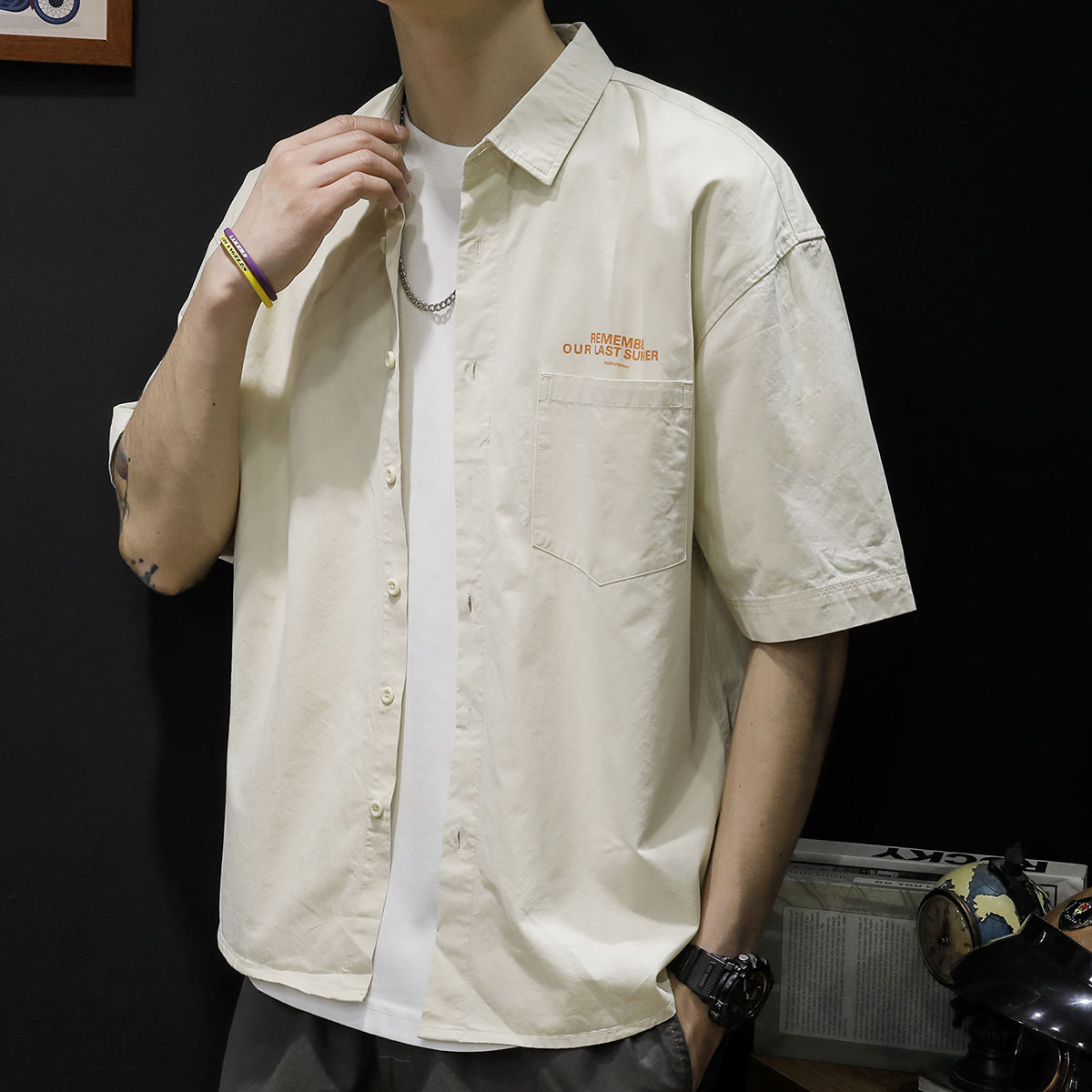 Short-sleeved shirt men's summer thin high-end 2023 new trendy brand multi-pocket workwear casual jacket half-sleeved