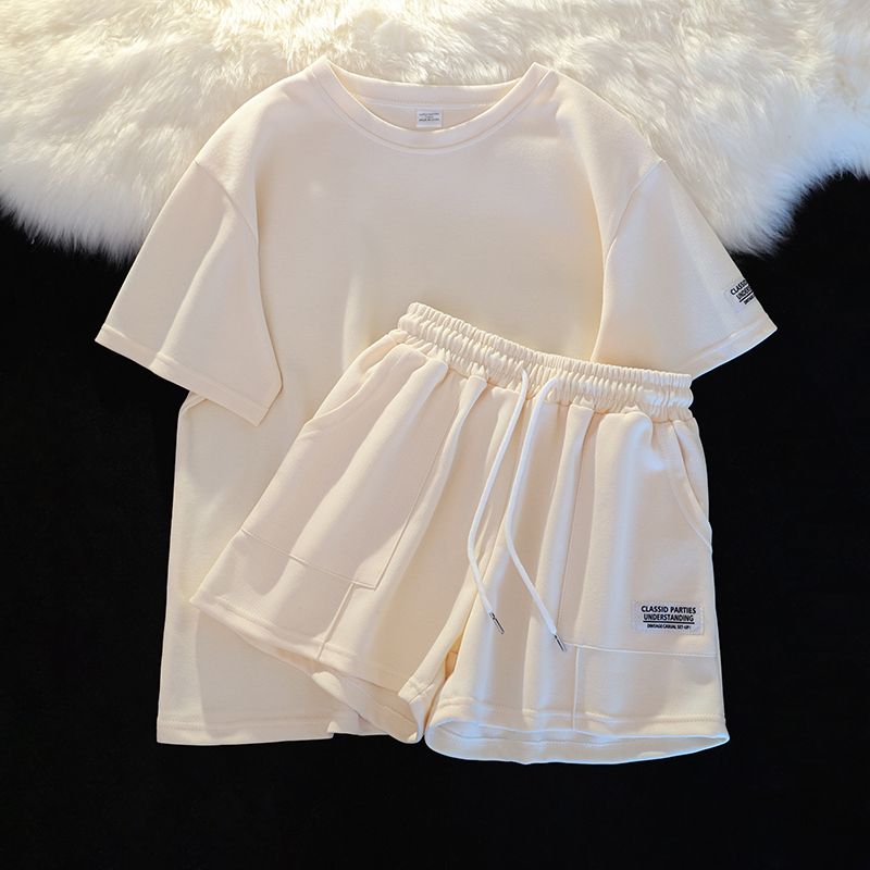 Girls cotton suit summer new casual sports suit big children loose and comfortable shorts short-sleeved two-piece suit