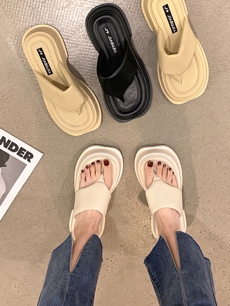 厚底人字拖女外穿麵包沙灘拖鞋夾腳百搭涼拖鞋時尚防水台防滑度假